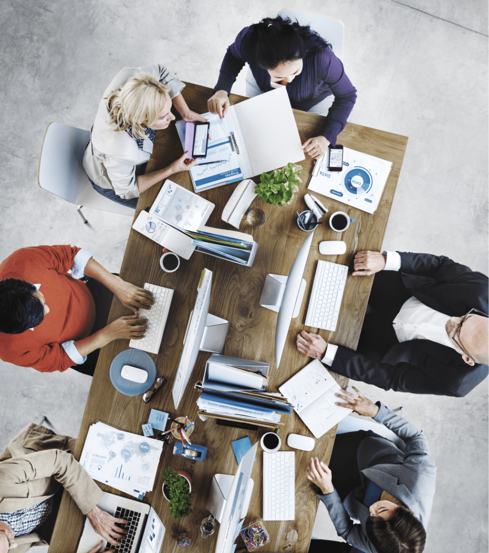 People working at a table together